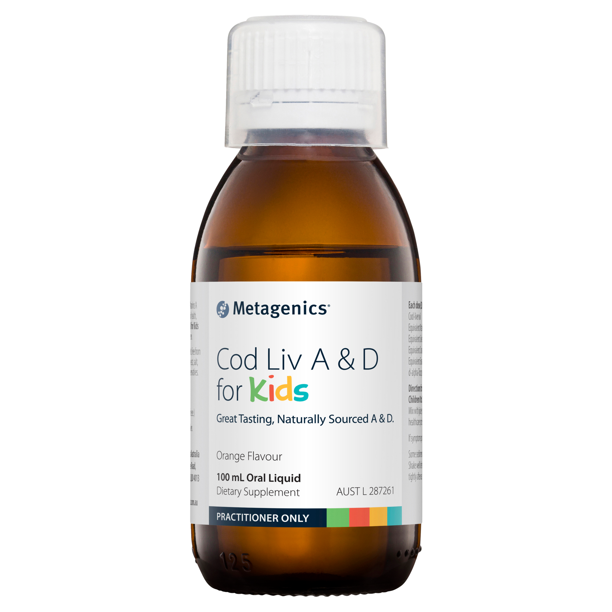 Metagenics Cod Liv A & D for Kids Oral Liquid Orange Flavour 100 mL