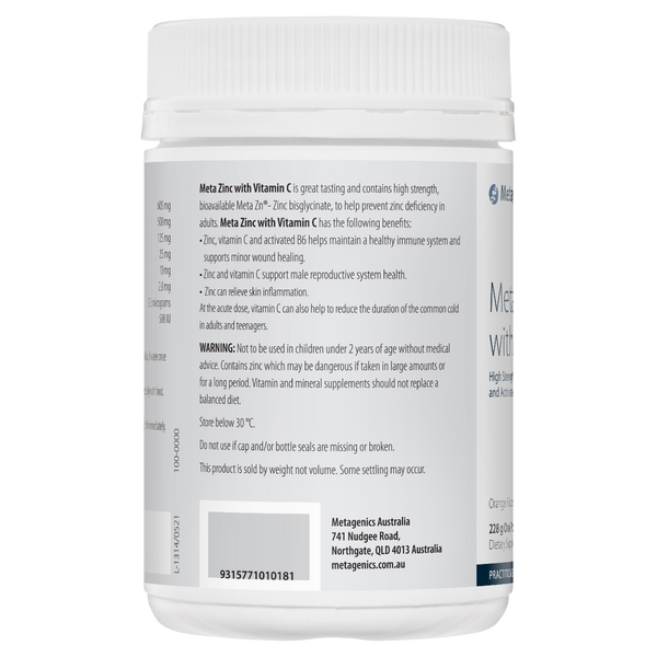 Metagenics Meta Zinc With Vitamin C Oral Powder Orange Botanica Medicines
